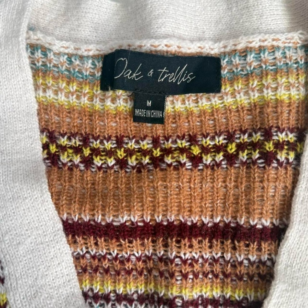 Cottagecore Multicolor Zig Zag Fair Isle Striped Knit Cropped V-Neck Cardigan M - Picture 3 of 7